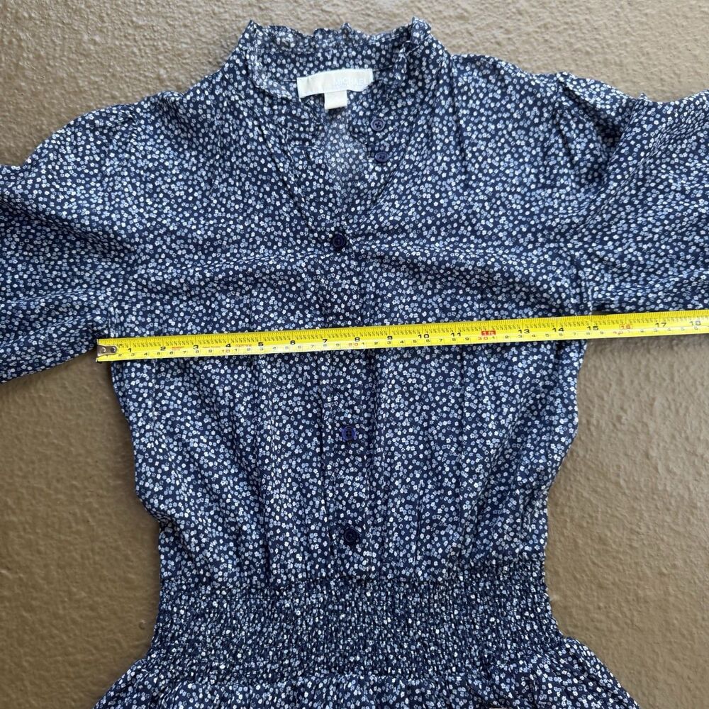 MICHAEL KORS Floral Dress Cotton Lawn Tiered Short Blue Flowers Boho Sz XS - Picture 7 of 16